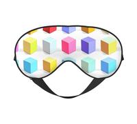 Masque pour les yeux double face avec motifs de cubes colorés, réglable, bloquant la lumière et respirant, adapté pour le repos et les voyages.