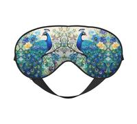Masque pour les yeux double face bleu paon imprimé à l'huile - Design réglable - Bloque la lumière et respirant - Convient pour le repos et les voyages.