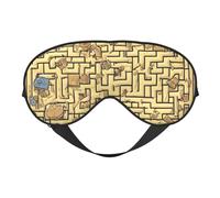 Masque pour les yeux double face imprimé labyrinthe au trésor - Design réglable - Bloque la lumière et respirant - Convient pour le repos et les voyages.