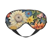 Masque pour les yeux double face imprimé tournesol à l'huile sur toile, design réglable, bloquant la lumière et respirant, adapté pour le repos et les voyages.