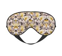 Masque pour les yeux doux à imprimé de fleurs jaunes et grises - Ombrage élastique de nuit, bandeau résistant à la lumière pour les yeux pour avion, yoga, voyage, couverture complète des yeux