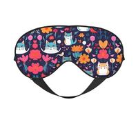 Masque pour les yeux doux avec imprimé de chats, oiseaux et fleurs - Sommeil confortable, bloque la lumière, couverture complète des yeux, idéal pour les voyages, la méditation
