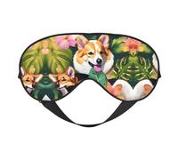 Masque pour les yeux doux avec imprimé de fleurs tropicales et corgi - Idéal pour le voyage, le bureau, le yoga, la sieste