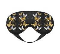 Masque pour les yeux doux et léger avec imprimé papillons blancs dorés et noirs - Respirant - Pour voyage, sieste, yoga, méditation