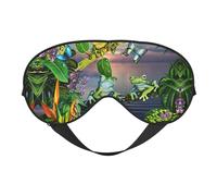 Masque pour les yeux doux et respirant avec imprimé d'eau de nombreuses grenouilles sur les branches, motif papillon, lac, blocage de la lumière, sangle réglable, masque de sommeil pour voyage