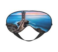 Masque pour les yeux doux imprimé phare de plage - ombre de nuit élastique, bandeau pour les yeux résistant à la lumière pour avion, yoga, voyage, couvre les yeux complets