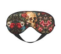 Masque pour les Yeux Doux Imprimé Tête de Mort Floral - Sommeil Confortable Élastique Nuit Ombrage Couvre Yeux pour Voyage Méditation