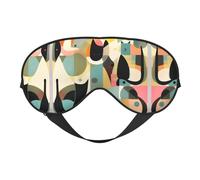 Masque pour les yeux du milieu du siècle avec imprimé chat moderne - Aide au sommeil confortable, ombre de nuit élastique, bandeau anti-lumière pour avion, voyage
