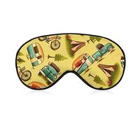 Masque pour les yeux en soie Happy Camping Car and Bike Art Sleep Mask D Eye Cover for Travel Work Shift Sleep Naps, Sleeping Eye Mask Eye Cover with Elastic Band