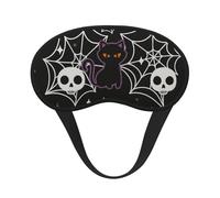 Masque pour les yeux Halloween en tissu composite avec motif crâne, toile d'araignée et chat, bordure noire, pour hommes et femmes, avec élastique.