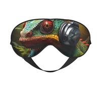 Masque pour les yeux imprimé caméléon avec imprimé musique pour l'extérieur, l'intérieur, le voyage, le camping, la méditation, le yoga, le travail