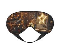 Masque pour les yeux imprimé « Merry Christmas and Happy New Year » - Masque de sommeil occultant avec sangle réglable - Convient pour l'heure du coucher et les voyages