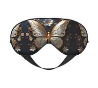 Masque pour les yeux imprimé papillons blancs dorés - Aide au sommeil confortable, ombre de nuit élastique, bandeau anti-lumière pour les yeux pour avion, voyage