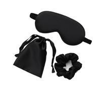 Masque Pour Les Yeux Masque de nuit en soie for les yeux, bandeau sommeil, patchs tri for femmes, for, santé, respiration, relaxation, sieste(Black 3Pcs)