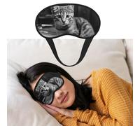 Masque pour les yeux pour dormir - Respirant - Bloque la lumière - Chat sur une table en bois - Doux et confortable - Pour homme et femme - Pour la sieste à la maison