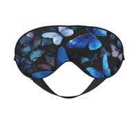 Masque pour les yeux réglable avec motifs papillons bleus et fleurs blanches, idéal pour le camping, la méditation, la relaxation