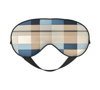 Masque pour les yeux respirant et réglable avec motif carré bleu beige imprimé confortable pour homme et femme léger voyage yoga travail