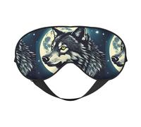Masque pour les yeux réversible avec motif loup et lune - Double face - Réglable - Doux - Pour dormir et voyager