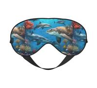 Masque pour les yeux réversible double face avec motif dauphins, tortue de mer, requin, pieuvre, récif corallien, réglable, doux pour dormir