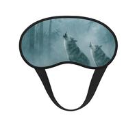 Masque pour les yeux unisexe avec élastique, en tissu composite noir et bordure noire, motif loups hurlants dans la brume.