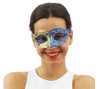 Masque - PTIT CLOWN - Loup vénitien - Or et bleu - Carton rigide - Taille unique adulte