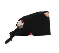Masque renard à côté de l'image du cupcake. Bonnet de travail de nettoyage, toque de chef pour femmes et hommes, pour chirurgie, soins infirmiers, noir.