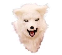 Masque Renard Masque Effrayant réaliste Fox Furry Head Full Head Halloween avec mâchoire Mobile Brestable pour Le Costume d'halloween Blanc