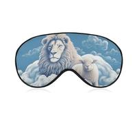 Masque respirant pour les yeux d'agneau avec un lion sur les nuages - Masque de sommeil doux avec sangle réglable - Cache-yeux bloquant la lumière - Pour sieste au bureau, voyage