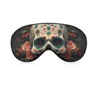 Masque respirant pour les yeux - Motif tête de mort et os - Avec sangle réglable - Bloque la lumière - Pour la sieste au bureau, les voyages