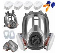 Masque respiratoire complet avec filtre + 20 tampons en coton filtrables + bouchons d'oreilles - Masque anti-poussière - Masque de peinture pour pulvérisation de peinture - Masque à gaz pour vapeur