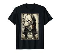 Masque rétro Japonais Kitsune Anime Girl Dark Esthétique T-Shirt