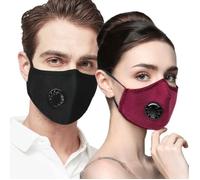 Masque réutilisable lavable anti-pollution de l'air avec respirateur et 2 filtres, Avec masque à valve rond + 2 filtres Vin rouge