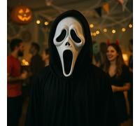 Masque Scream 30 cm en Plastique avec Voile Noir Film dHorreur Déguisement Halloween