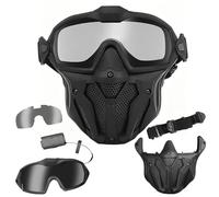 Masque tactique anti-buée Airsoft avec micro ventilateur Protection complète du visage Conception détachable ANSI Z80.3 Indice d'impact Résistant aux chocs Anti-rayures Lentille UV400