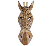 Masque tête de girafe en bois 30cm, décoration exotique