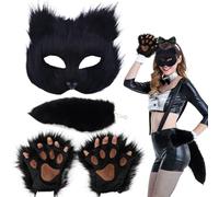 Masque thérian à demi-face, fausses queues Therian et fausses gants de pattes thérianes, équipement thérian à fourrure doux, costume à fourrure pour pour la fête de la mascarade Cosplay, Fox Mask