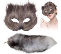 Masque Therian, Masque de Renard et Queue de Renard, Masque à Fourrure Doux et keackchain de Fox Tail, Tail Animal en Fausse Fourrure réaliste pour Sac à Main