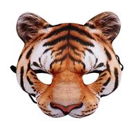 Masque Tigre Cosplay Halloween Masque Demi Visage EVA pour Fête Déguisement Carnaval Accessoire Costume Blanc Or 18 cm (Doré)