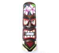 Masque Tiki 50cm en Bois Motif Fleur. Décoration Tahiti