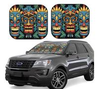 Masque Tiki coloré pour pare-brise de voiture - 2 pièces - Pliable - Pare-soleil pour fenêtre avant - Couverture universelle pour intérieur de voiture