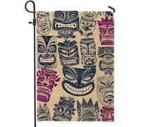 Masque tropical Tiki - Drapeau de jardin coloré violet beige hawaïen - Bannière de jardin double face en toile de jute - Décoration de pelouse extérieure - Fête d'été - Décoration d'intérieur - 30,5 x