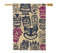Masque tropical Tiki - Drapeau de jardin coloré violet beige hawaïen - Bannière de jardin double face en toile de jute - Décoration de pelouse extérieure - Fête d'été - Décoration d'intérieur - 71 x