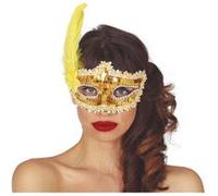 masque venise sequins dentelle plumes jaune femme - guirca 12020 Jaune G