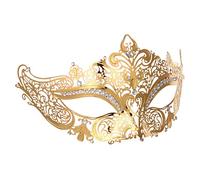 Masque Vénitien en Strass pour Femmes, Masque de Mascarade en Métal Léger avec un Design incrusté de Diamants Complexes pour la Fête de Bal de Mariage (Or)