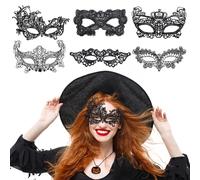 Masque Venitien Femme, 6 Pièces Masque Dentelle Noir Sexy Chat Masque de Yeux de Mascarade, Noir Masque Catwoman Femme Fille Adulte Kit de Déguisement pour Halloween Carnaval Fête Bal Costumé Cosplay