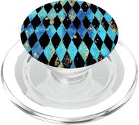 Masque vénitien Mardi Gras Motif Carreaux Karo Bleu Noir PopSockets PopGrip pour MagSafe