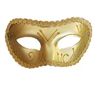 Masque vénitien or avec décor doré rigide paillettes tissu déguisement costume carnaval Halloween femme accessoires visage décoré mascarade fête élégante classique