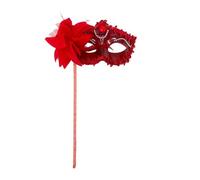 Masque vénitien pour femme avec baguette - Costume de carnaval - Masque pour les yeux - Dentelle - Fleur - Plumes - Masque de bal masqué - Accessoire de fête de princesse - Accessoire de photographie