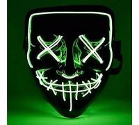 Masque vert d'épouvante LED - comme dans Purge contrôlable, lumineux pour Halloween, Mardi Gras & Carnaval - comme costume & déguisement d'horreur