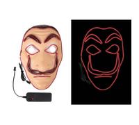 P'tit Clown - 54061 - Masque LED Braqueur - Accessoire Déguisement Adulte - Lumineux - 3 Modes d'éclairage - Parfait pour Halloween, Carnaval, Cosplay, DJ - Fonctionne avec 2 Piles AA (Non Incluses)